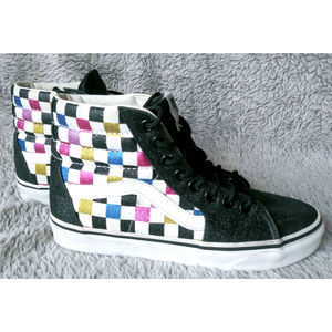 Vans Glitter Checkered HighTop Skate Shoes 507452 Mid Top Mens 6 Womens 7.5 HTF!